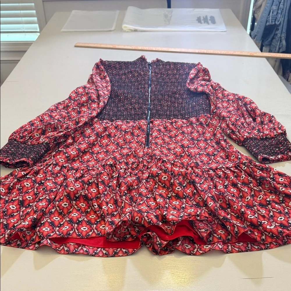 Alice + Olivia Elvira Smocked Mock Neck Mini Dress Size 10 - Picture 14 of 16